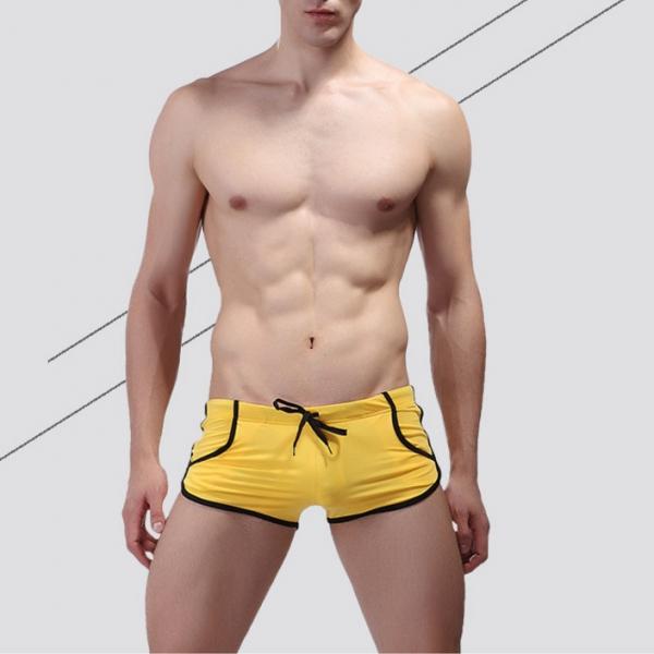 WJ Summer Adjustable Drawstring Arrow Boxers Swimming Trunks  - Yellow & Size S
