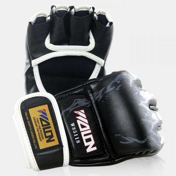 WOLON Thai Kick Boxing Gloves Tiger Paws Pattern Half-finger Fighting Boxing Gloves Black
