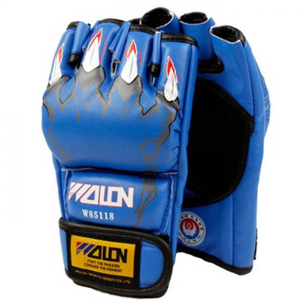 WOLON Thai Kick Boxing Gloves Tiger Paws Pattern Half-finger Fighting Boxing Gloves Blue