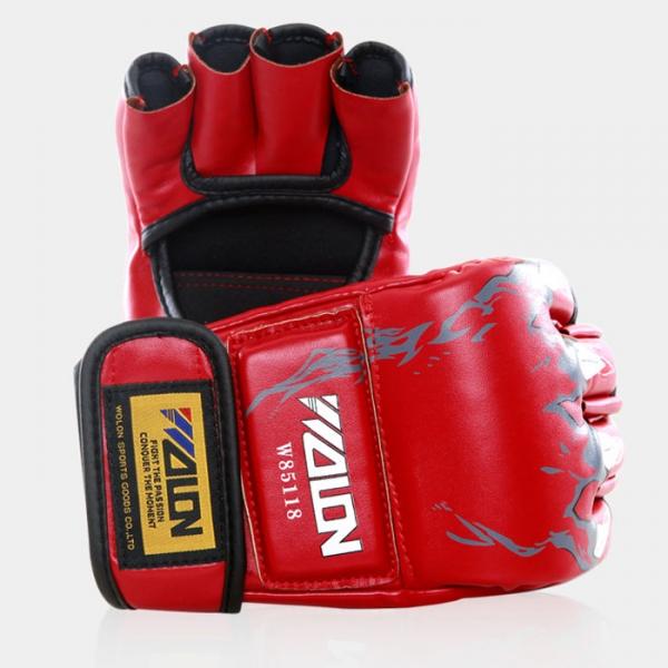 WOLON Thai Kick Boxing Gloves Tiger Paws Pattern Half-finger Fighting Boxing Gloves Red
