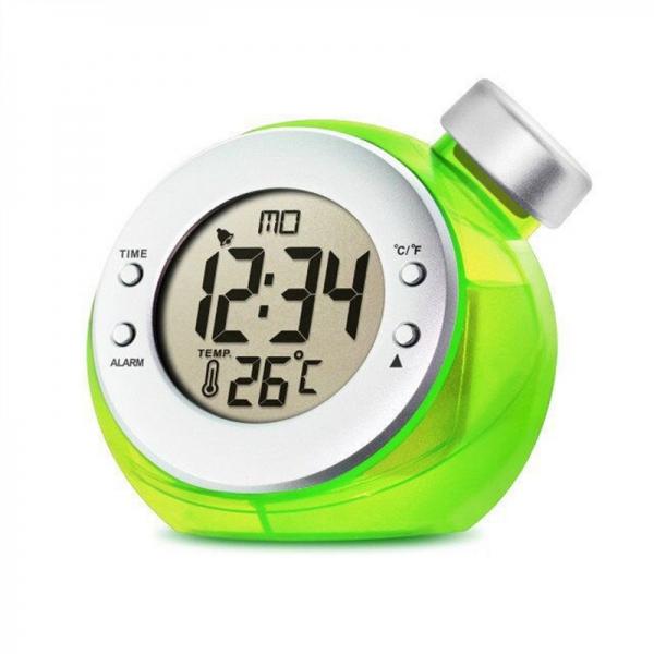 Water Powered Clock with Time Temperature Digital LCD Alarm Clock Green