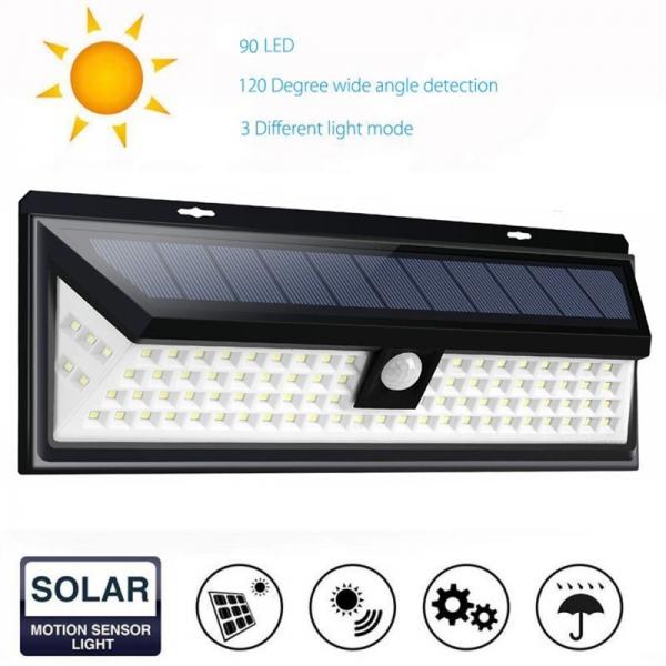 90 LED 10000lumen Wall Light 3 Modes 3-Side Wide Angle light Outdoor Solar Motion Sensor Light Black