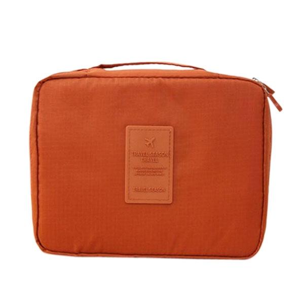 Waterproof Floral Nylon Zipper Women Makeup Cosmetic Bag Case Toiletry Storage Travel Wash Pouch Orange