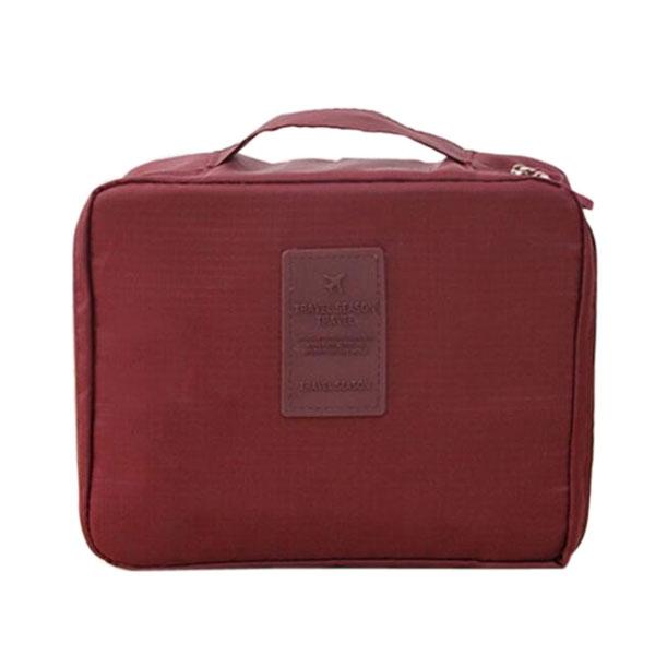 Waterproof Floral Nylon Zipper Women Makeup Cosmetic Bag Case Toiletry Storage Travel Wash Pouch Wine Red