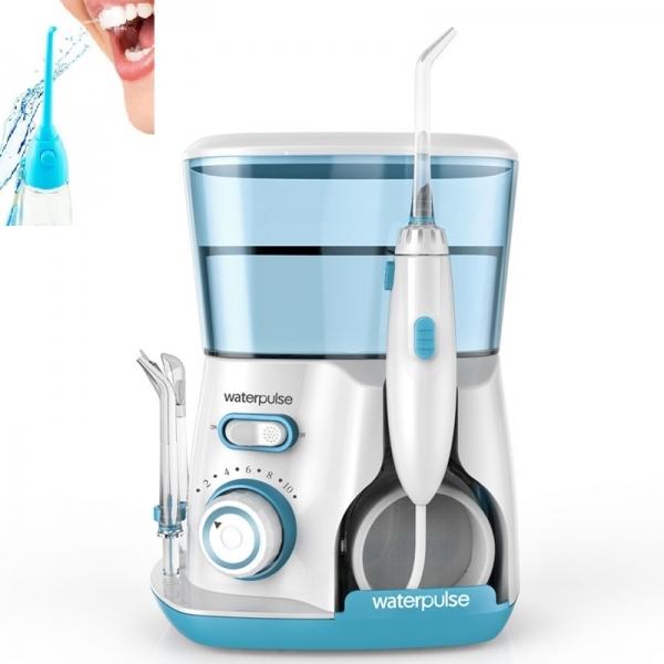 Waterpulse Dental Water Flosser Teeth Cleaner with 800ml Water Capacity 10 Pressure Settings + 5 Rotatable Tips EU Plug