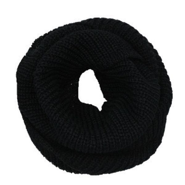 Women's Winter Warm 2-Circle Knitted Cowl Neck Long Scarf Shawl Black