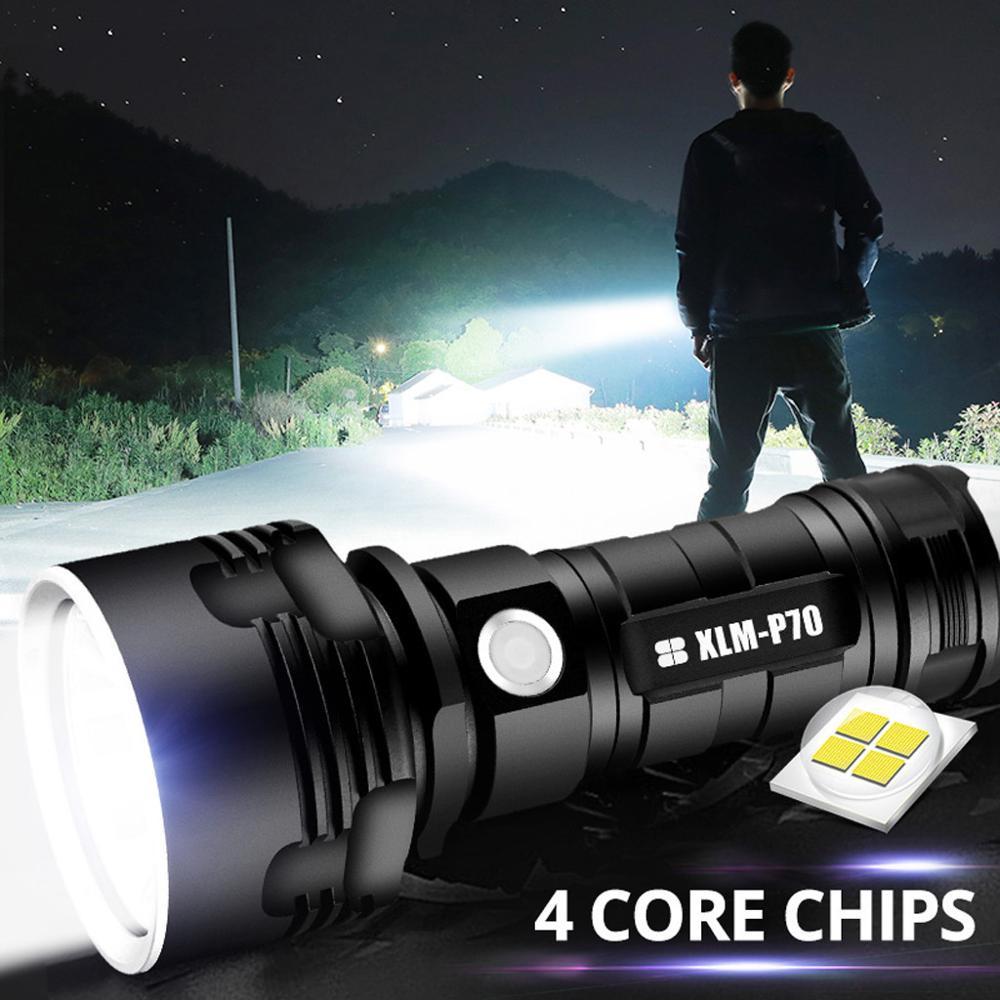 XLM-P70 Powerful LED Flashlight XHP50 Torch USB Rechargeable Waterproof Lamp Ultra Bright 3 Lighting mode Adjustable focus torch