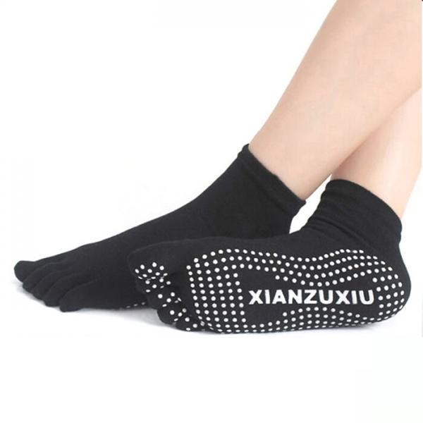Yoga Practice Socks Five-toes Anti-slip Granules Cotton Socks Black
