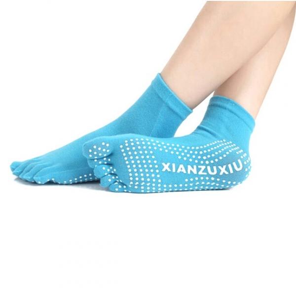 Yoga Practice Socks Five-toes Anti-slip Granules Cotton Socks Blue