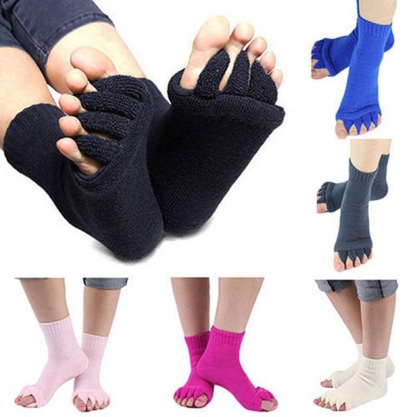 Yoga GYM Massage Open Five Toes Separator Socks Foot Alignment Pain Relief Purple