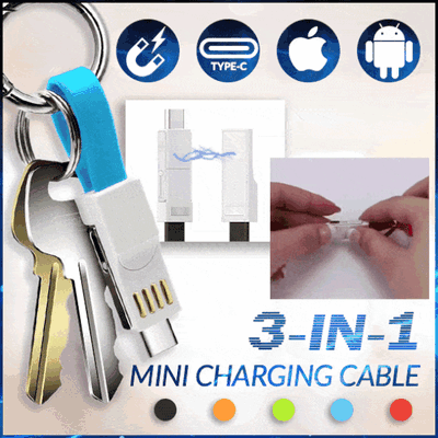 3 in 1 Mini USB Cable Mobile Phone Magnetic 13CM Portable Charging Type Data Pin Keychain Charger Cables Wire