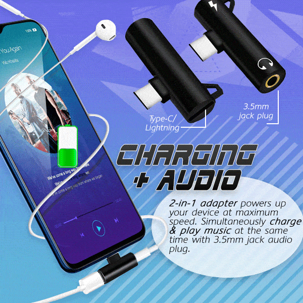 Type C/Lightning Plug 2 IN 1 Audio Headphone Charging Dual Adapter Splitter For Smart Mobile Phone
