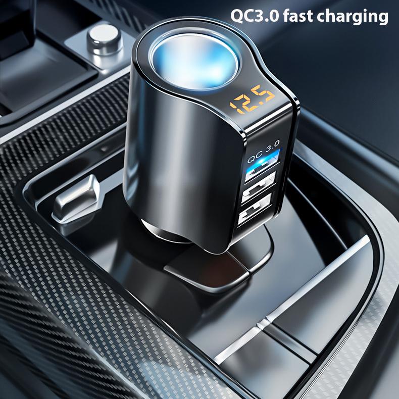 3 USB Port Car Charger QC3.0 Fast Charge Adapter Digital Display Real-time Voltage Detect Universal