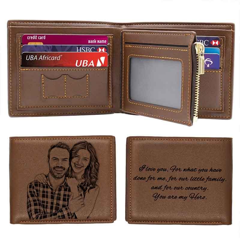 Personalized Photo Leather Wallets Men Custom Engraved Wallet for Him Dad Son Father Day Gifts Brown
