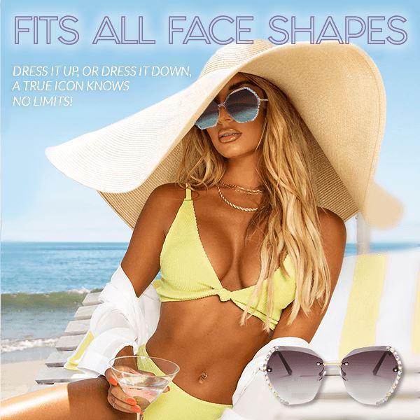 Crystal Rimless Sunglasses Women Luxury Brand Designer Rhinestone Frameless Gradual Sun Glasses Shades Hexagon Diamond Glass