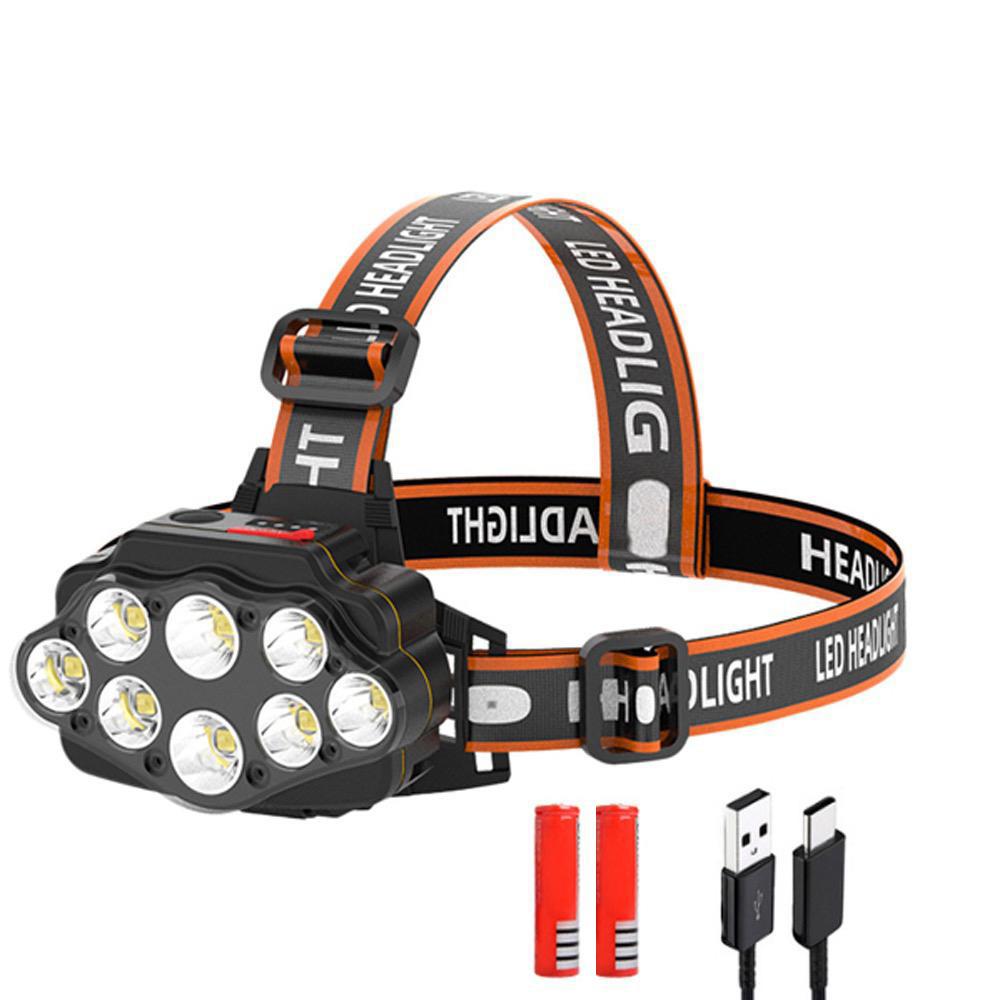 100000 lumens the brightest 8 LED waterproof headlight Built-in 2pcs 18650 battery USB rechargeable