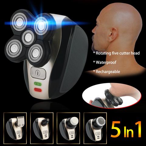 5 IN 1 5 Heads Floating Electric Shaver Multifunctional Shaved Head Hair Clipper Washable USB Rechargeable